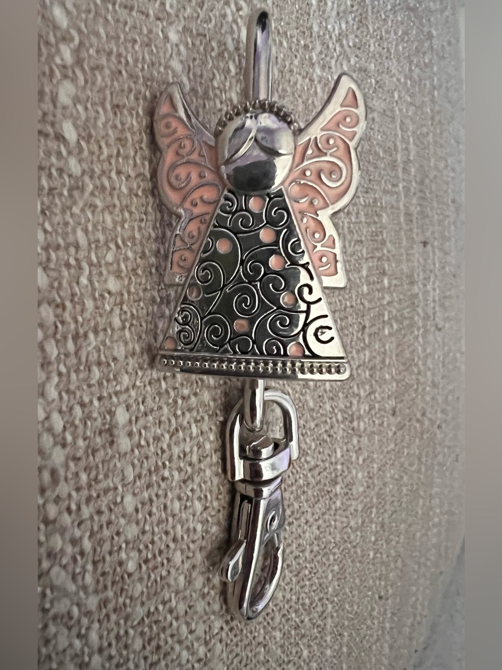 Angel Key Finder Silver with Pink Enamel Wings